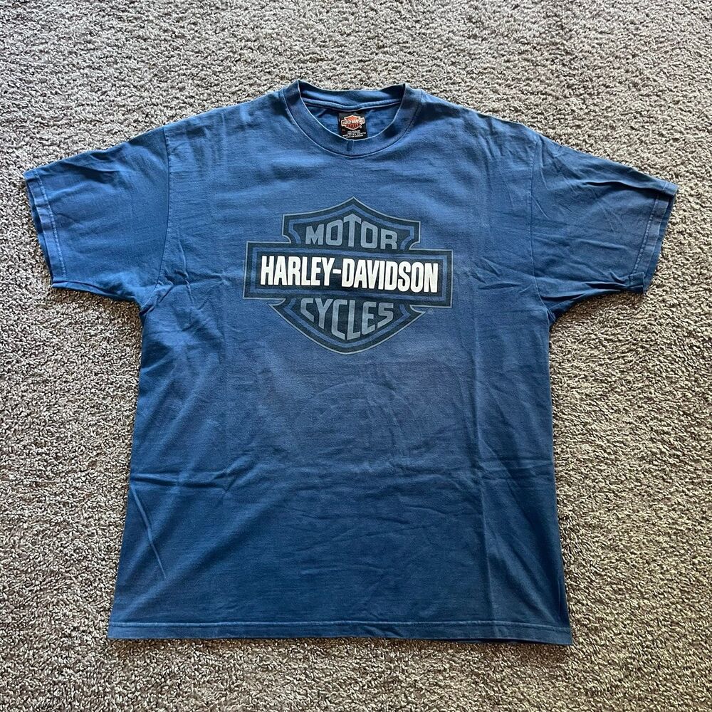 Vintage 90s Harley Davidson Los Angeles CA T Shirt Blue Faded Biker Moto Size XL